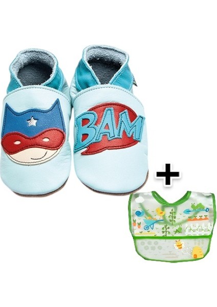 Ikili Set, 6-18AY Iplay Mama Önlüğü ve 0-6AY Bebek Superhero Baby Blue El Yapımı Hakiki Deriden Patik