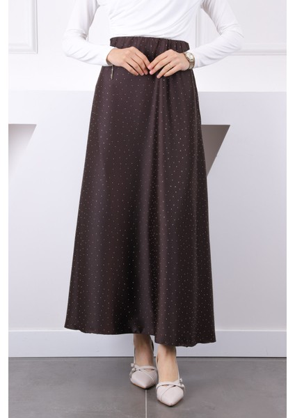Kahverengi Bel Lastikli Taşlı Saten Etek fiyatları
