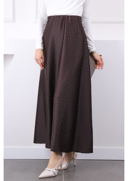 Kahverengi Bel Lastikli Taşlı Saten Etek fırsatları
