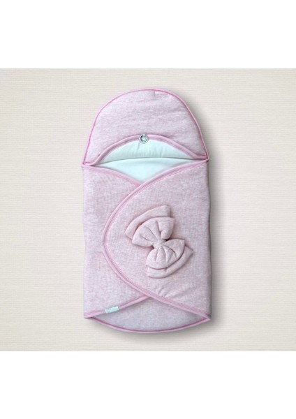 Yenidoğan Düğme Detaylı Çizgi Efektli Çift Fiyonk Klasik Kundak Bebek Battaniyesi Pembe