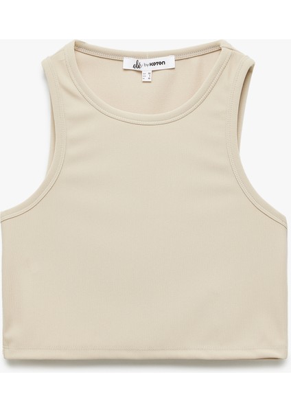 Bisiklet Yaka Kolsuz Dar Kesim Crop Basic Atlet