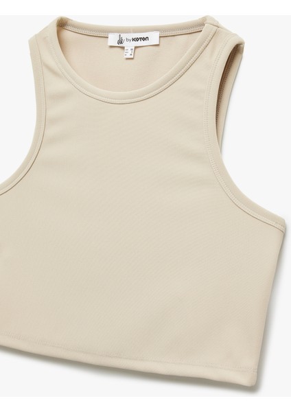 Bisiklet Yaka Kolsuz Dar Kesim Crop Basic Atlet