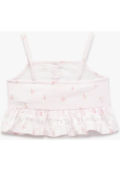 Ince Askılı Çiçek Desenli Fırfır Detaylı Viskon Crop Bluz fiyatları