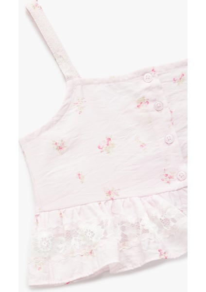 Ince Askılı Çiçek Desenli Fırfır Detaylı Viskon Crop Bluz modelleri