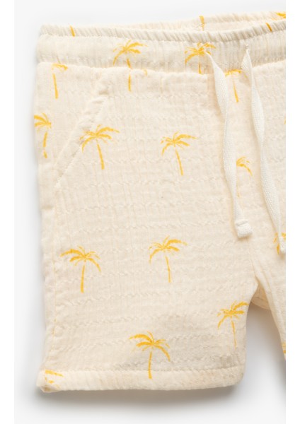 Palmiye Baskılı Beli Bağcıklı Pamuklu Şort modelleri