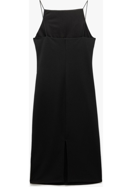 Slim Fit Krep Scuba Kumaş Yırtmaçlı Ince Askılı Halter Yaka Elbise