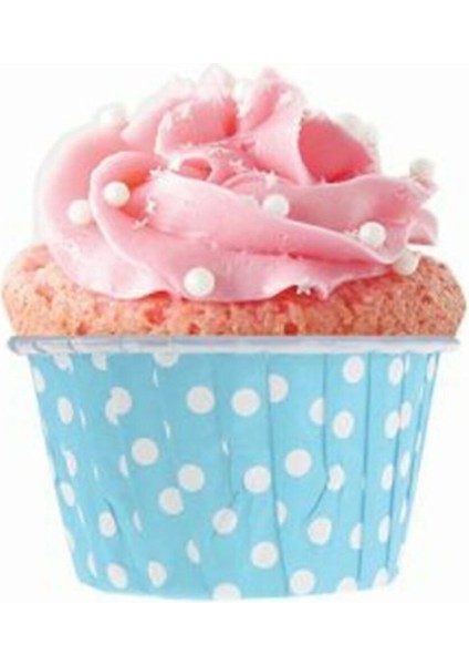 Luxury Muffin Cupcake Kek Kalıbı Kapsülü Mavi Renk Beyaz Puantiyeli Özel Pet Kapsül 20 Adet 1 Adet