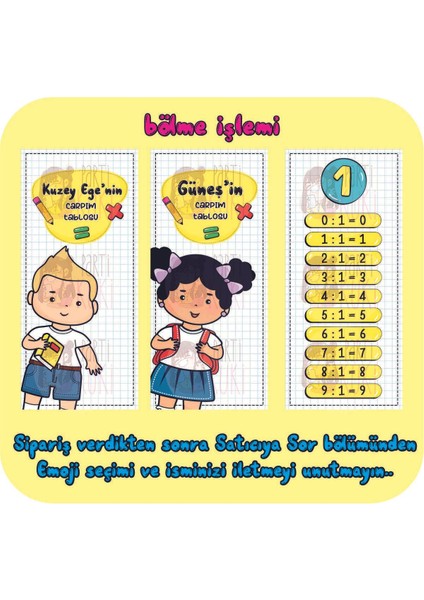 Luxury Eğlenceli ve Dayanıklı Kişiye Özel Çocuk Matematik Kartları Çarpma Bölme Toplama Çıkarma Işlemi 1 Adet