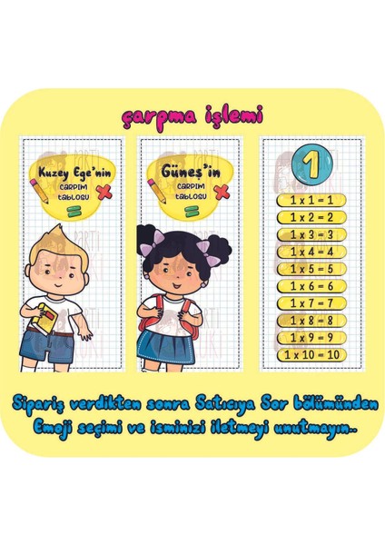 Luxury Eğlenceli ve Dayanıklı Kişiye Özel Çocuk Matematik Kartları Çarpma Bölme Toplama Çıkarma Işlemi 1 Adet