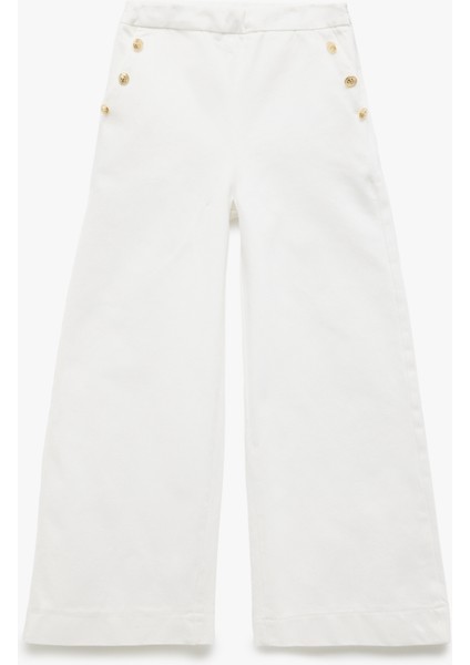 Pamuklu Düğme Detaylı Geniş Paça Pantolon