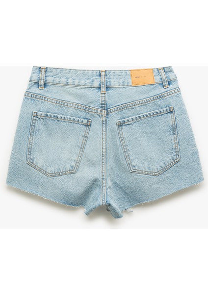 Yüksek Bel Rahat Kesim Pamuklu Yırtık Mini Denim Şort
