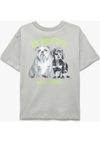 Köpek Baskılı Kısa Kollu Bisiklet Yaka Pamuklu Oversize Tişört fiyatları