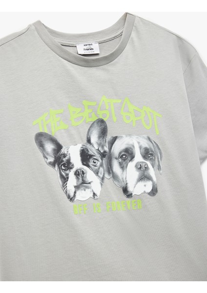 Köpek Baskılı Kısa Kollu Bisiklet Yaka Pamuklu Oversize Tişört modelleri