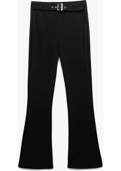 Kemerli Slim Fit Hafif Ispanyol Paça Kumaş Pantolon