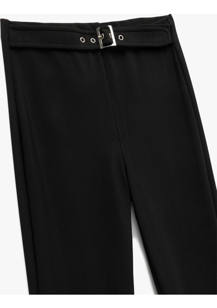 Kemerli Slim Fit Hafif Ispanyol Paça Kumaş Pantolon