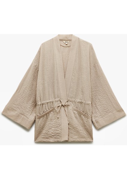 Uzun Kollu Cepli Beli Bağcık Detaylı Kruvaze Kimono modelleri