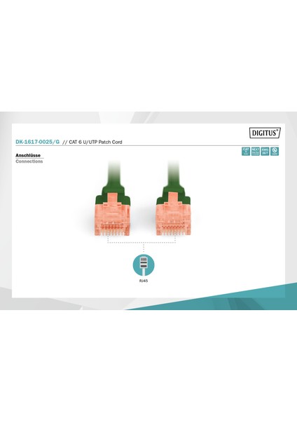 Cat 6 U-Utp Patch Cord, Cu, Lszh Awg 26/7, Length 0.25 M, Color Green