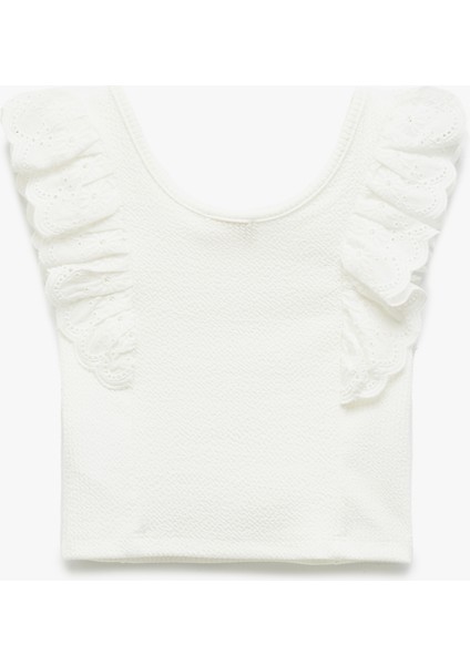 Brodeli Yuvarlak Yaka Kolsuz Fırfırlı Crop Atlet fiyatları