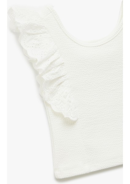 Brodeli Yuvarlak Yaka Kolsuz Fırfırlı Crop Atlet modelleri