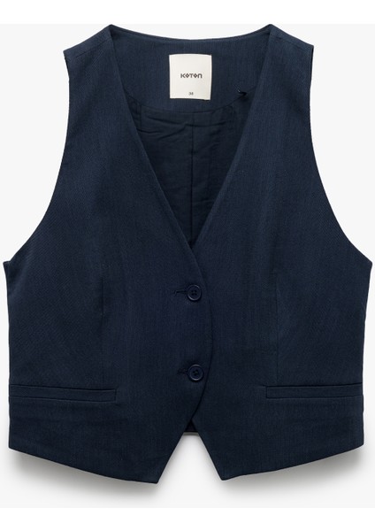 Viskon Kumaş Astarlı V Yaka Kolsuz Slim Fit Düğmeli Yelek