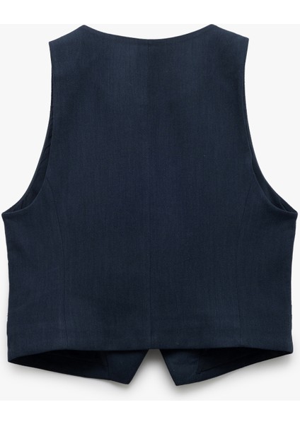 Viskon Kumaş Astarlı V Yaka Kolsuz Slim Fit Düğmeli Yelek