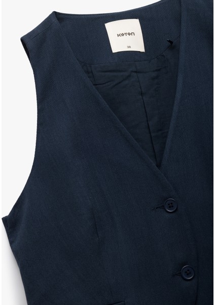Viskon Kumaş Astarlı V Yaka Kolsuz Slim Fit Düğmeli Yelek