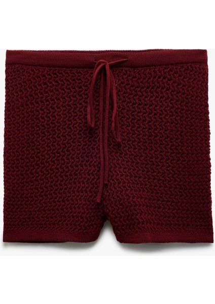 Beli Bağcıklı Normal Bel Triko Mini Şort