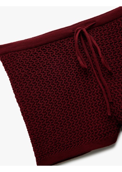 Beli Bağcıklı Normal Bel Triko Mini Şort