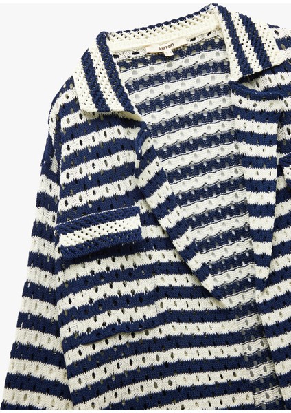 Cep Detaylı Uzun Kollu Ajurlu Çizgili Oversize Kroşe Ceket indirimleri