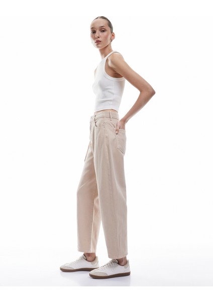 Rahat Kesim Normal Bel Düğmeli Pamuklu Balon Jean Pantolon - Balloon Fit Jean fiyatları