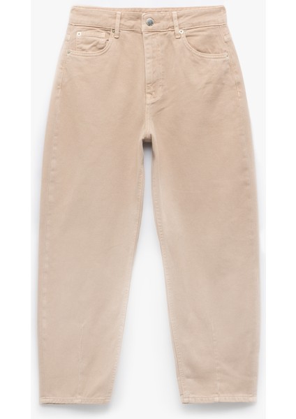 Rahat Kesim Normal Bel Düğmeli Pamuklu Balon Jean Pantolon - Balloon Fit Jean fırsatları