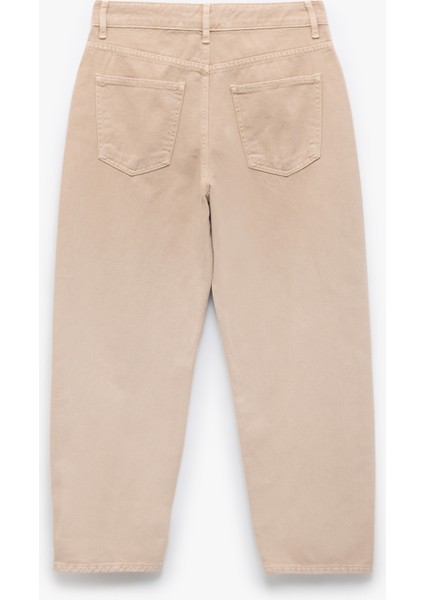 Rahat Kesim Normal Bel Düğmeli Pamuklu Balon Jean Pantolon - Balloon Fit Jean indirimleri