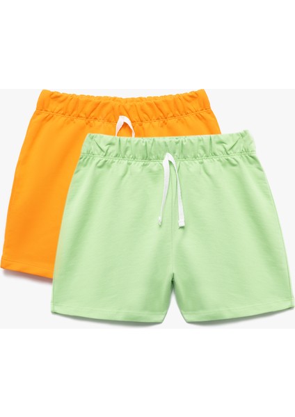 Pamuklu Basic Çok Renkli Beli Lastikli 2'li Şort Seti