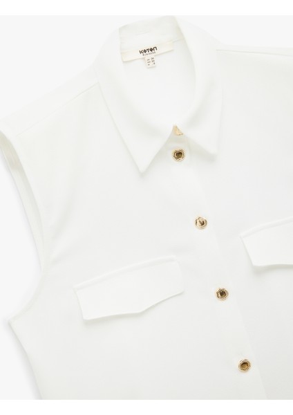 Krep Kumaş Kapaklı Cep Detaylı Klasik Yaka Kolsuz Gömlek modelleri