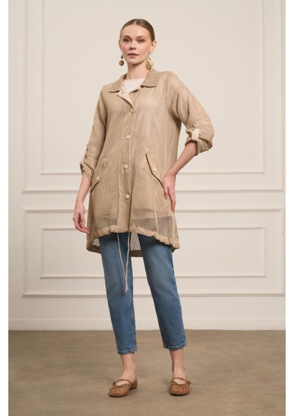 Ftz Kadın File Detay Kap Beige 31084