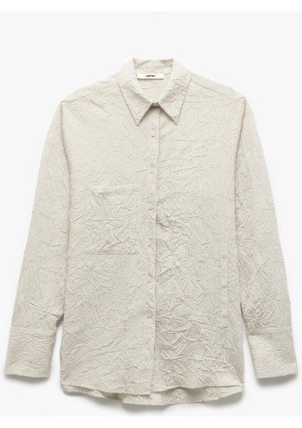 Cepli Uzun Kollu Dokulu Düğmeli Oversize Gömlek indirimleri