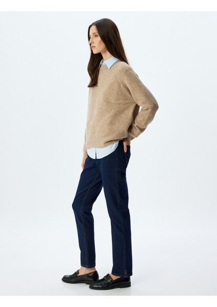 Slim Straight Fit Normal Bel Düğmeli Cepli Kot Pantolon - Slim Straight Jean