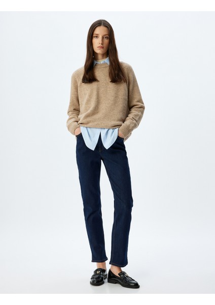 Slim Straight Fit Normal Bel Düğmeli Cepli Kot Pantolon - Slim Straight Jean