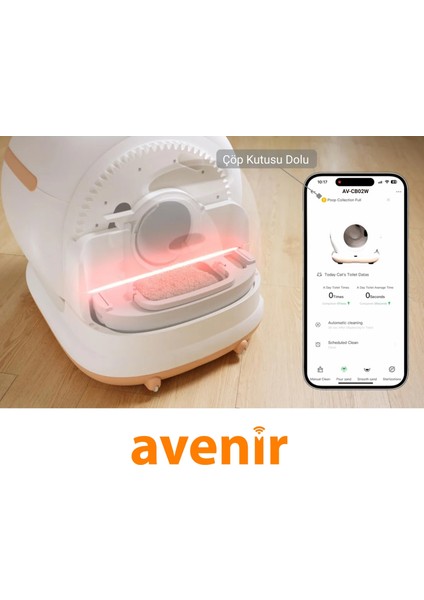 AV-CB02W Akıllı Otomatik Kedi Tuvaleti App Kontrol Koku Yapmayan Kum Kabı
