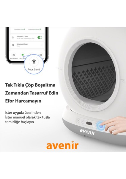 AV-CB02W Akıllı Otomatik Kedi Tuvaleti App Kontrol Koku Yapmayan Kum Kabı