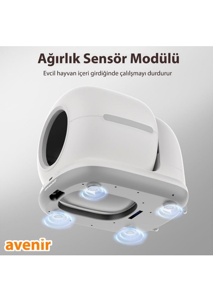 AV-CB02W Akıllı Otomatik Kedi Tuvaleti App Kontrol Koku Yapmayan Kum Kabı
