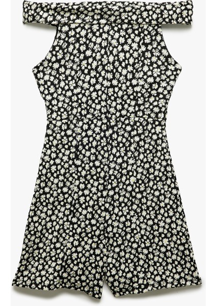 Omzu Açık Kolsuz Çiçekli Dar Kesim Bürümcük Mini Salopet Tulum Bürümcük modelleri