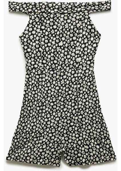 Omzu Açık Kolsuz Çiçekli Dar Kesim Bürümcük Mini Salopet Tulum Bürümcük fırsatları