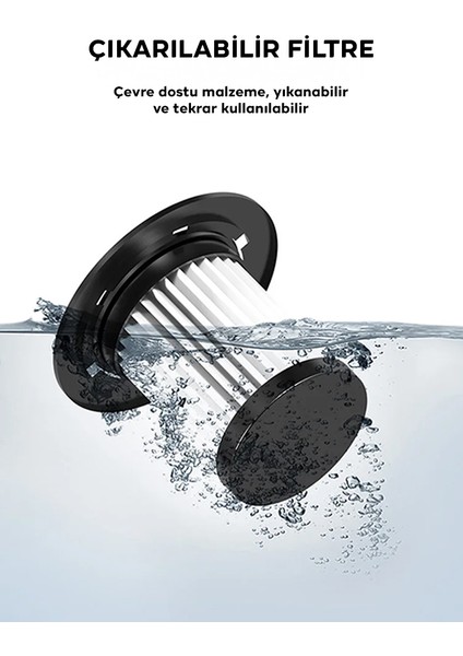Şarjlı Dikey Süpürge Ev Araç Kullanımı Için Mini Süpürge 120W Güçlü Çekim Uzun Şarj Süresi Hepa Filtreli