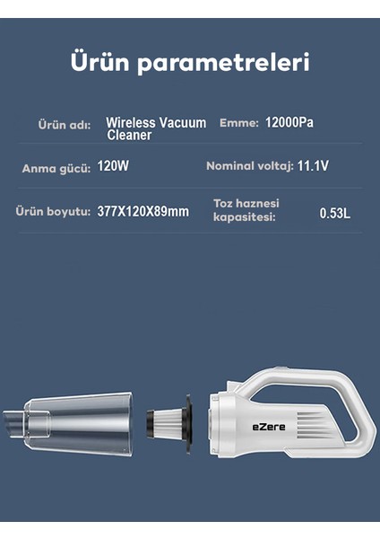 Şarjlı Dikey Süpürge Ev Araç Kullanımı Için Mini Süpürge 120W Güçlü Çekim Uzun Şarj Süresi Hepa Filtreli