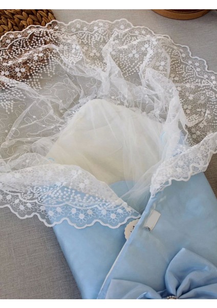 Yenidoğan Kumru Inci Fiyonk Kristal Parlak Duvaklı Kundak Bebek Battaniyesi Mavi modelleri