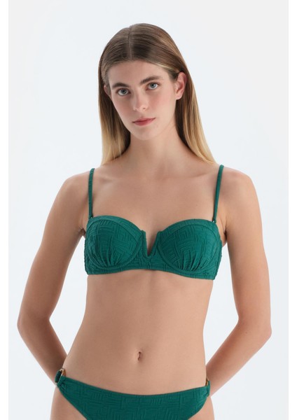 Koyu Yeşil Straplez Bikini Üst