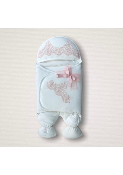 Yenidoğan Fistolu Fiyonk Kurdelalı Şapkalı Lüks Kız Erkek Bebek Aklı Kundak Bebek Battaniyesi Pembe
