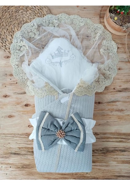 Yenidoğan Tericotton Örgülü Trilüx Bebek Battaniyesi Kundak Gri