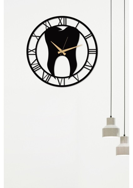 Diş Hekimi Roma Rakamlı Metal Siyah Duvar Saati - Ev / Ofis Saati - Hediye Saat - 50X50 cm fiyatları